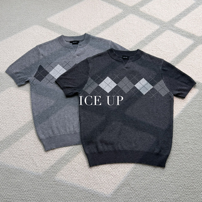 ICEUP撞色菱格羊毛短袖