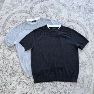 肌理感费尔岛休闲针织圆领T恤 鳞纹编织立体纽花假两件短袖 ICE