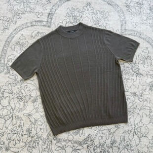 轻薄透气夏季 提花中领针织衫 UP不规则射线条纹羊毛桑蚕丝短袖 ICE