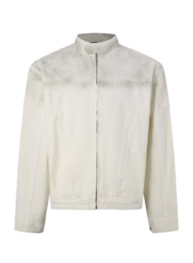 ICE UP水洗做旧渐变脏染多裁片牛仔夹克机车服哈灵顿夹克