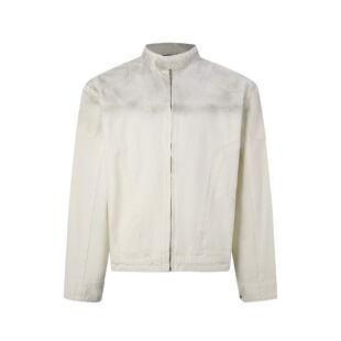 ICE UP水洗做旧渐变脏染多裁片牛仔夹克机车服哈灵顿夹克