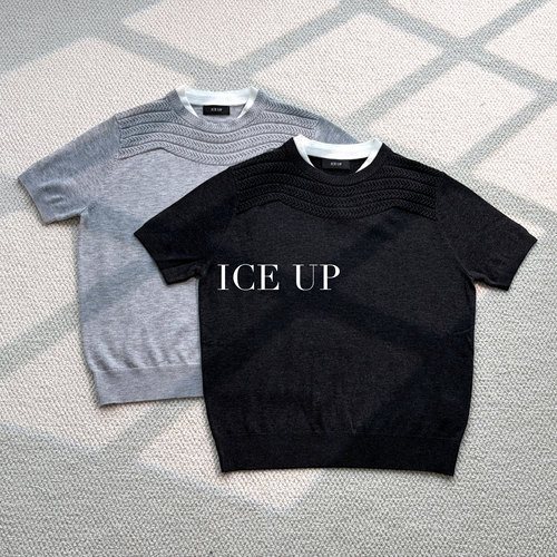 ICEUP鳞纹编织假两件针织短袖