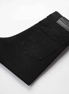 2025新款秋冬款黑灰色牛仔裤男修身小脚直筒弹力长裤高端潮牌百搭