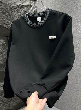 MAROLIO~专注品质！2025新款贴标圆领卫衣男韩版简约百搭套头上衣