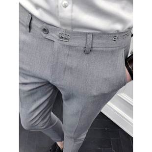 新款休闲西裤男修身小脚韩版裤子男百搭潮流帅气西装裤刺绣九分裤