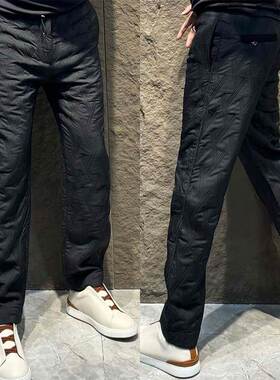 香港秋冬黑色外穿棉裤男士保暖菱形格休闲裤潮流子百搭时尚直筒裤