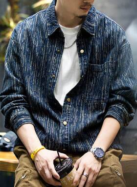 it neith BIAS潮牌美式覆古牛仔衬衫男宽松休闲长袖工装衬衣外套