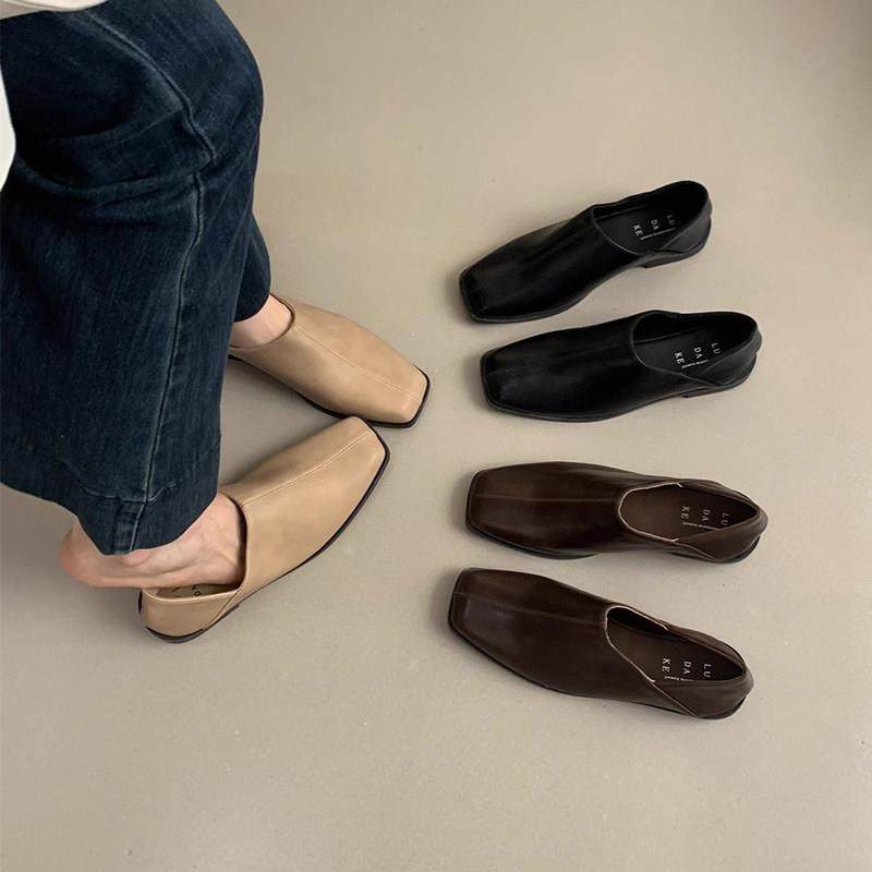 香港可踩脚复古方头小皮鞋女英伦风春季休闲一脚蹬软皮平底乐福鞋,女鞋,深口单鞋,淘宝优惠券,粉丝福利购,淘宝优惠卷