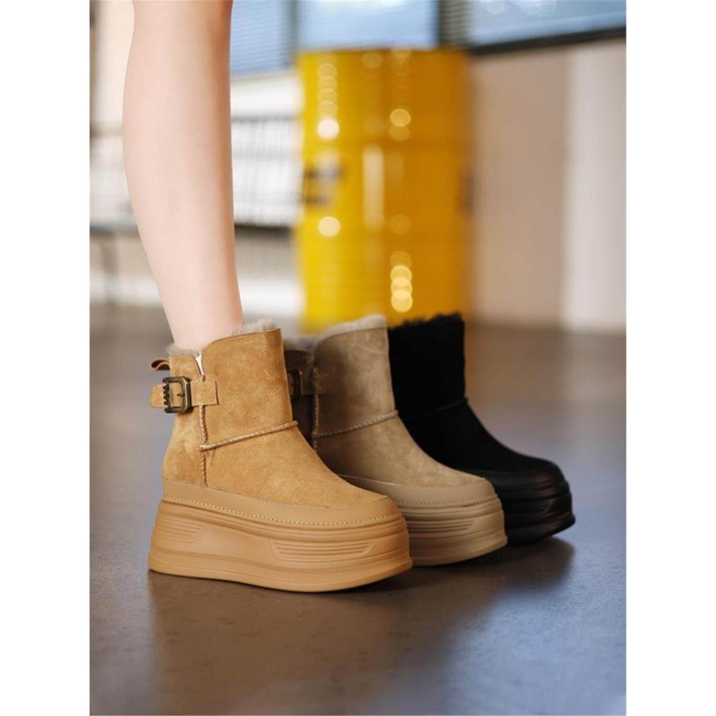 港风内增高雪地靴女大棉鞋马丁靴加绒加厚底2025冬季新款东北短靴