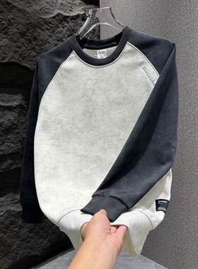 MAROLIO~洋溢时尚气息！潮牌撞色圆领卫衣男2025秋季扎染休闲上衣