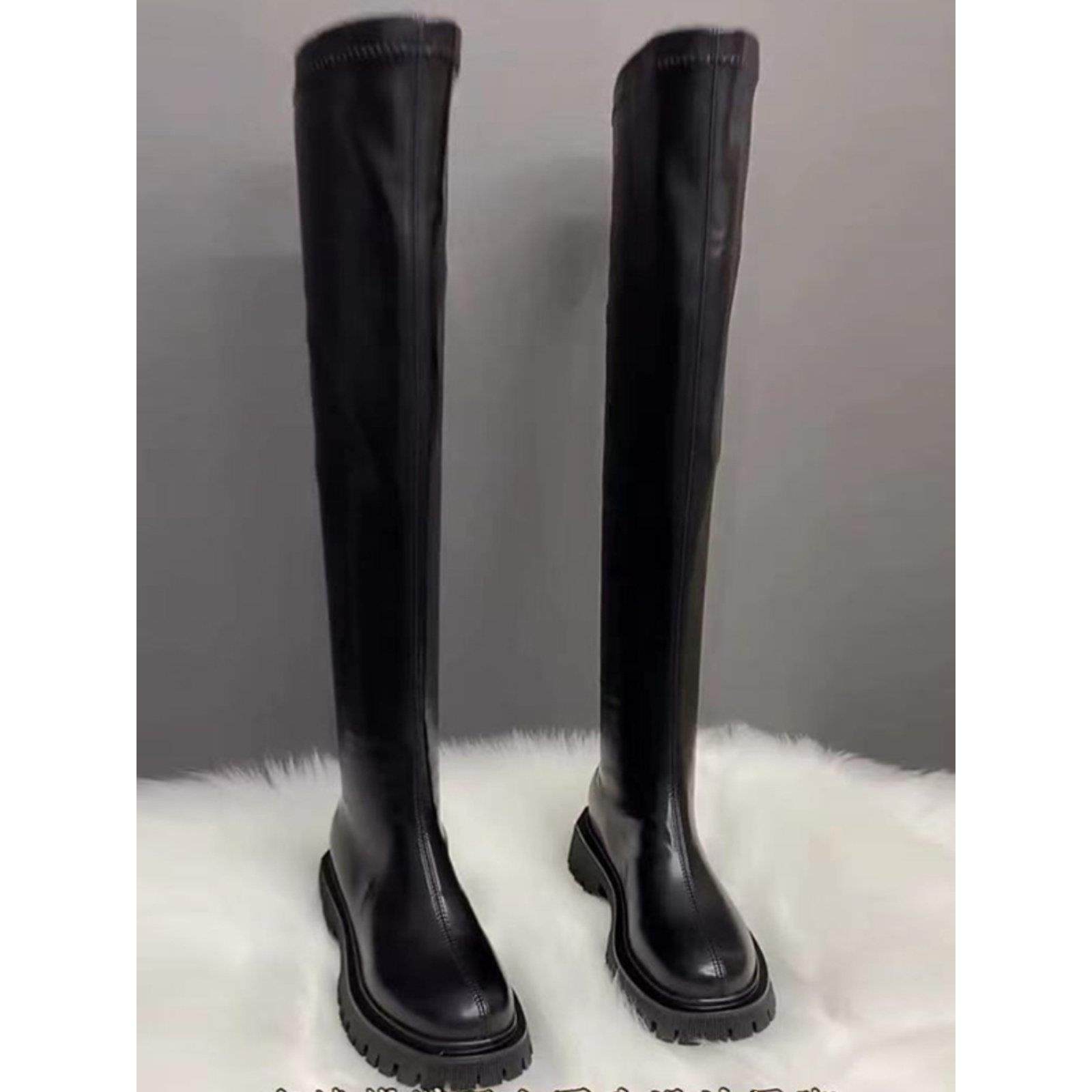 潮牌英伦风秋冬季新款马丁靴厚底显瘦长靴过膝平底真皮高筒骑士靴,女鞋,骑士靴,淘宝优惠券,粉丝福利购,淘宝优惠卷