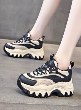 香港内增高老爹鞋女松糕底2025新款覆古运动鞋春季厚底百搭女鞋子