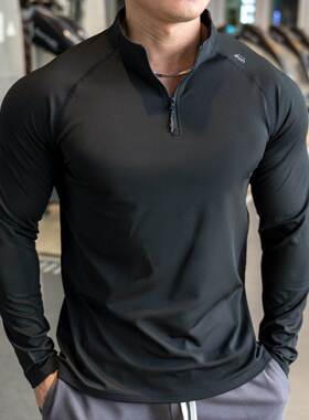 GM新潮 男士运动健身跑步训练服春秋新款长袖T恤上衣服休闲修身男
