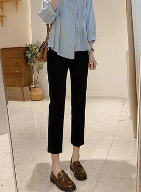 韩国烟管裤女高腰垂感2024新款春秋九分西装裤小个子八分直筒裤夏