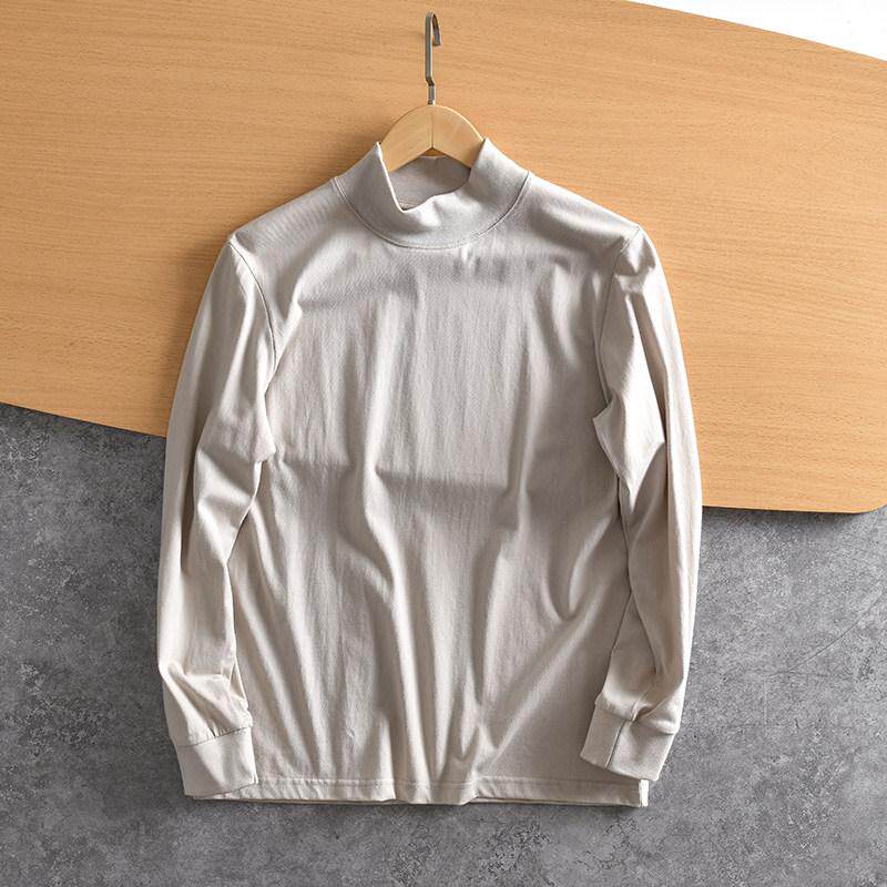 MAROLIO~舒适百搭 全棉面料！秋季半高领打底衫男双面磨毛长袖T恤