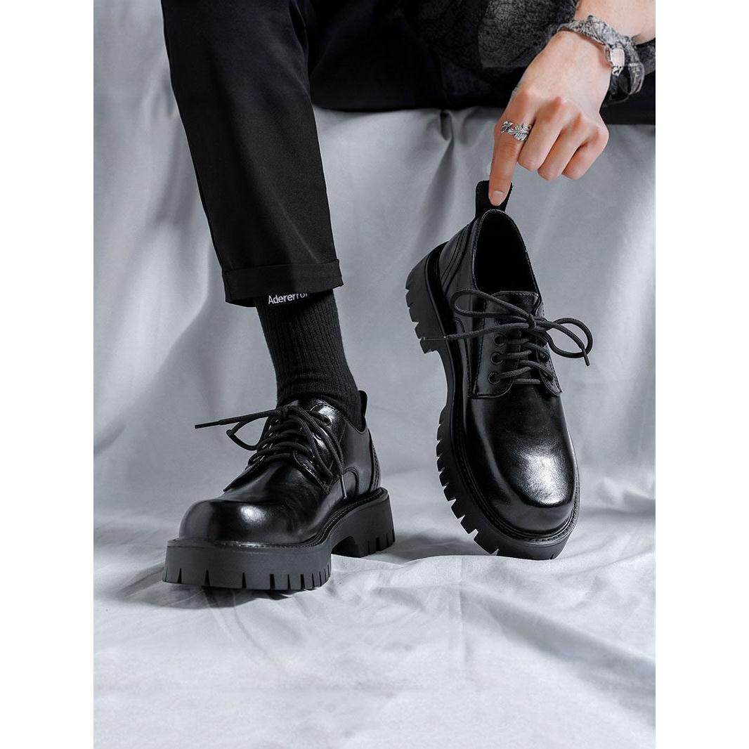 正装皮鞋男秋冬新款增高德比鞋厚底结婚婚鞋黑色低帮英伦风马丁靴