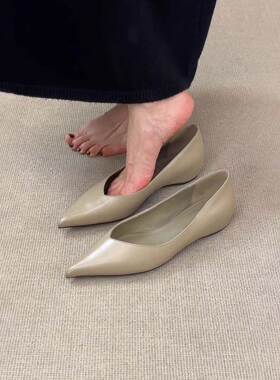 Craes Kally简单的设计！气质浅口尖头平底鞋的妇女，舒适的工作