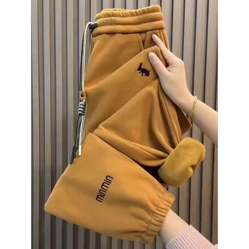 潮牌加绒加厚休闲厚棉裤女2025秋冬季高腰显瘦束脚哈伦裤宽松运动