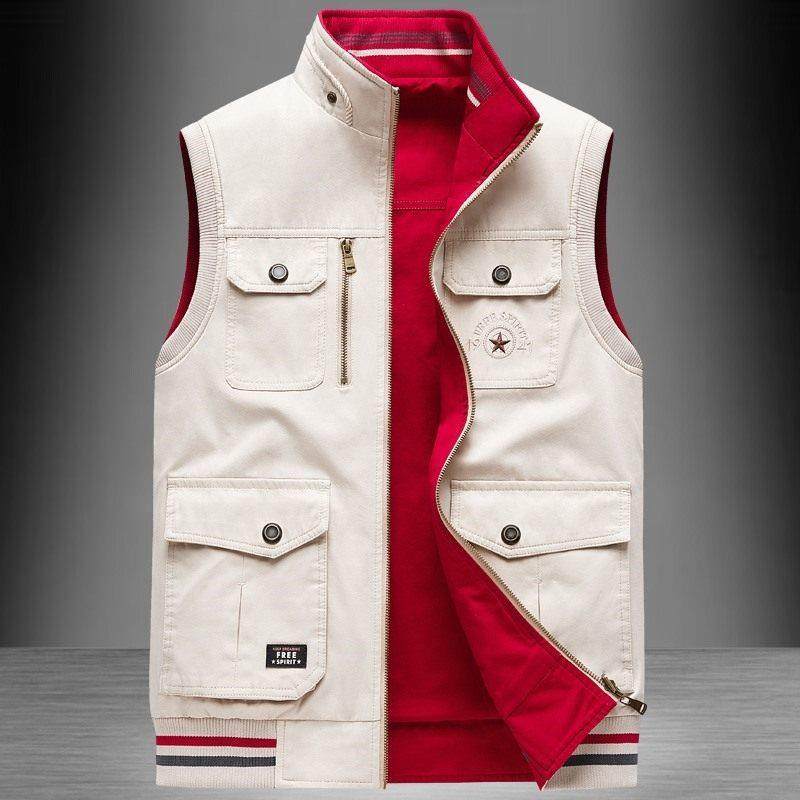 MAROLIO~又帅又有型！双面穿马甲男纯棉多口袋立领无袖坎肩外套wt,男装,秀禾服,淘宝优惠券,粉丝福利购,淘宝优惠卷