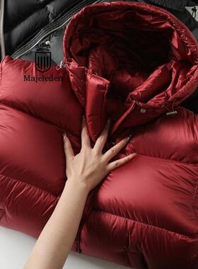 正品2025冬新款超轻柔90白鸭绒羽绒服女短款小个子加厚红色面包服