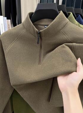 MAROLIO~双面德绒半拉炼卫衣男冬季保暖半高领打底衫加绒磨毛内搭