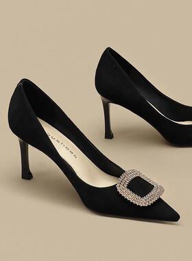 Craes Kally 女神氛围！黑色高跟鞋女气质高级职业配礼服细跟单鞋