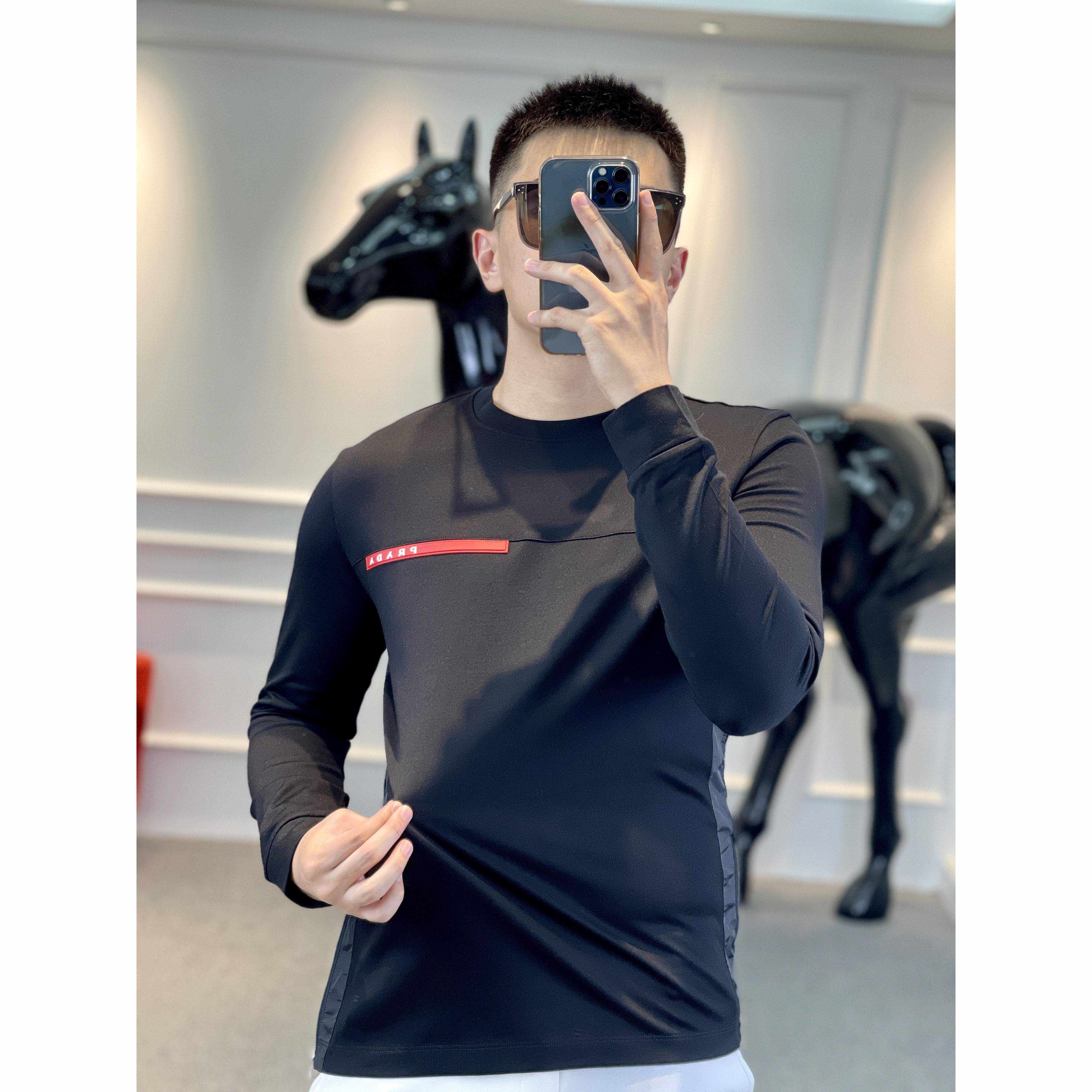 春秋新品欧洲站男士潮流长袖丝光棉t恤圆领休闲ins简约打底衫男