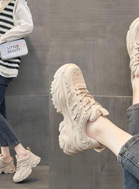 香港杏爹地女鞋2025春季新款女鞋容易匹配女鞋厚底增高超级热运动