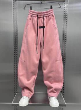 Mostarsea~休闲宽松阔腿弯刀裤男美式痞帅高端加绒百搭运动卫裤潮