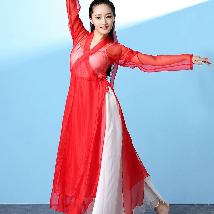 古典舞练功服女身韵纱衣舞蹈演出飘逸上衣阔腿裤中国风服装现代舞