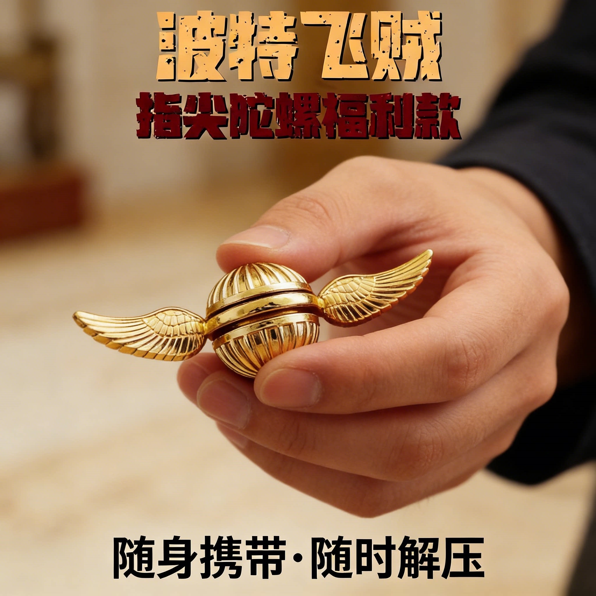 新款哈利波特金色飞贼指尖陀螺丘比特翅膀手上陀螺指间螺旋饰品