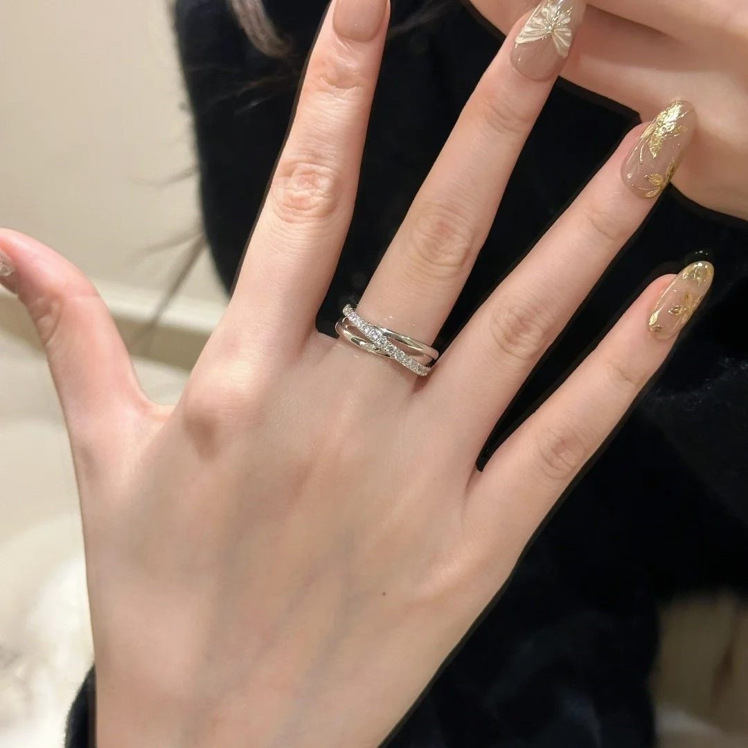 显白高级感三环戒指冷淡风闪钻开口食指戒女个性轻奢小众设计指环