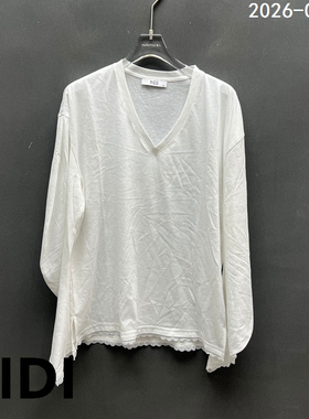 欧洲站2026春季新款PH23净版V领长袖T恤女蕾丝边松弛感上衣5377