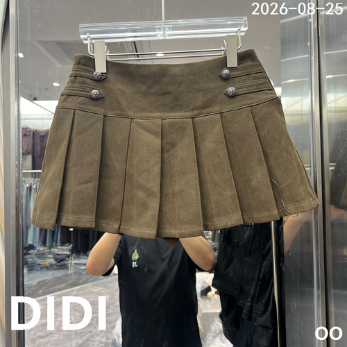 欧洲站2026早秋新款时尚高腰百褶半身裙女纽扣装饰气质短裙02792