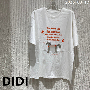 T恤女宽松纯棉上衣8826048 小马字母刺绣短袖 欧洲站2026春季 新款