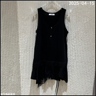 PH23不規(guī)則下擺拼蕾絲無袖 背心裙連衣裙女3456 新款 歐洲站2025夏季