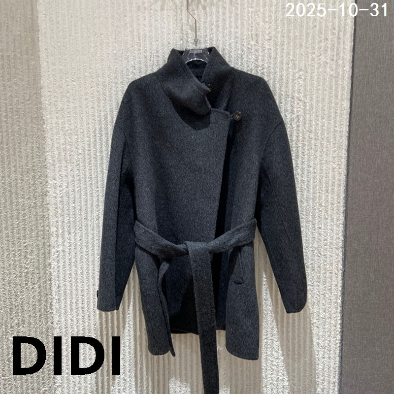 欧洲站2025冬季新款立领系带收腰中长款羊毛双面呢大衣女DY1125K