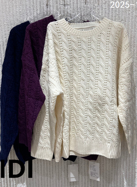 欧洲站2025冬季新款圆领麻花绵羊毛山羊绒长袖针织套头毛衣251115