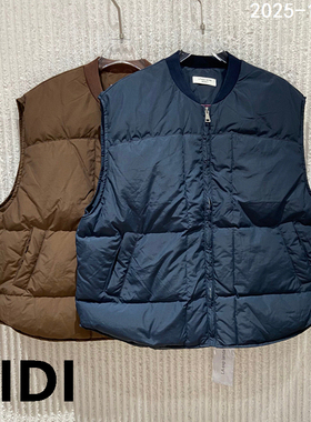 欧洲站2025冬季新款棒球领拉链休闲羽绒服马甲女白鹅绒背心32365