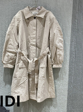 韩国进口2025秋冬新款翻领单排扣系带收腰中长款风衣外套女66808