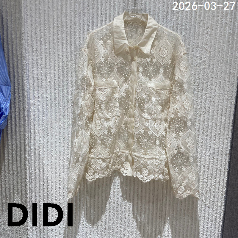 欧洲站2026早夏新款浪漫风蕾丝钩花镂空透视衬衫女衬衣上衣13327