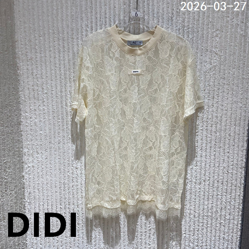 欧洲站2026早夏新款圆领字母标钩花短袖蕾丝衫女休闲透视上衣9029