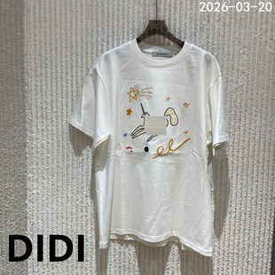 T恤女宽松休闲上衣70308 OVER刺绣卡通图案短袖 欧洲站2026春季 新款