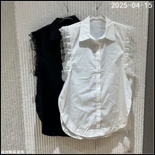 衬衫 欧货欧洲站2025夏季 无袖 新款 上衣女552 翻领拼蕾丝花边时尚