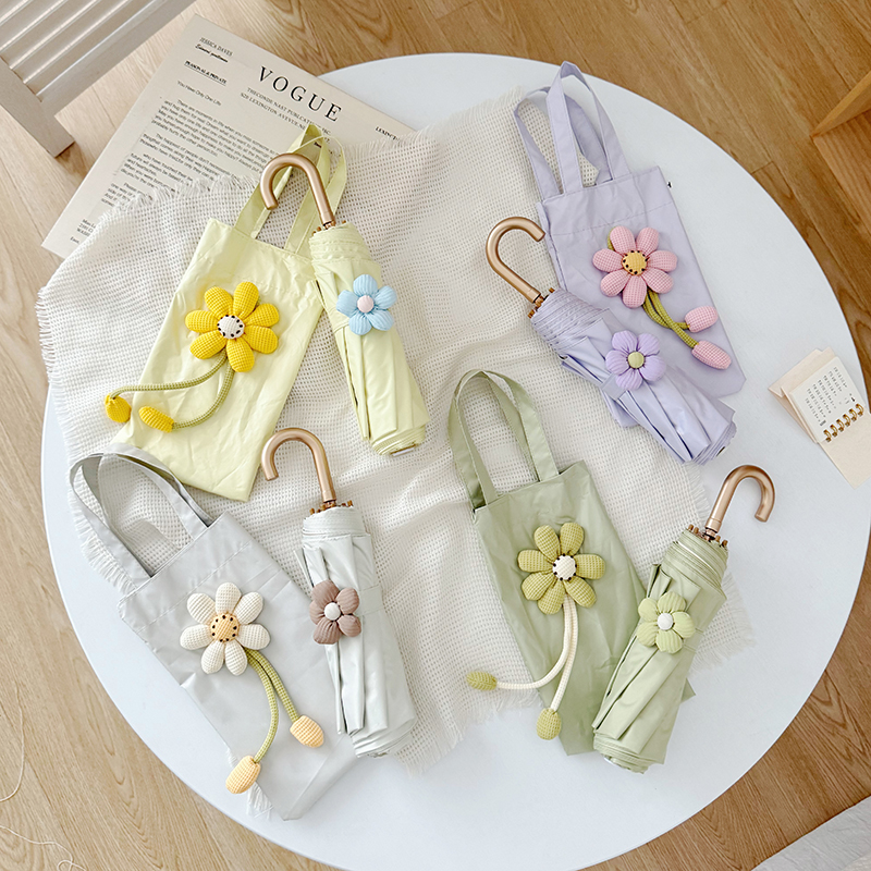ins春日萌花弯钩伞女太阳伞折叠晴雨两用伞加厚晒防紫外线遮阳伞