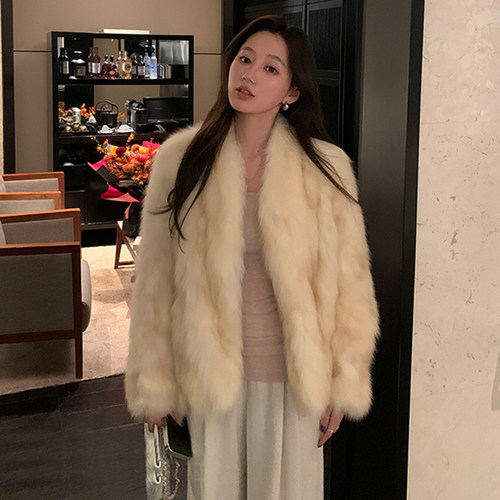 仿狐狸毛皮草大衣女秋冬短款外套