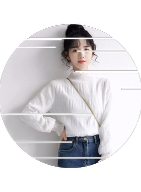 高领女冬加绒洋气内搭保暖蕾丝衫