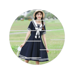 2026新款夏季学院风海军领短袖连衣裙子女学生韩版宽松显瘦中长裙