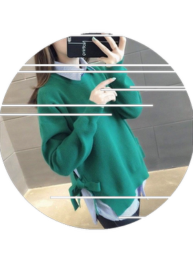 两件套条纹衬衫系带大码打底毛衣