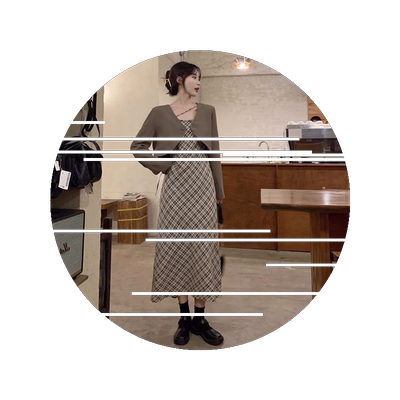 格子裙外套连衣裙显瘦两件套复古